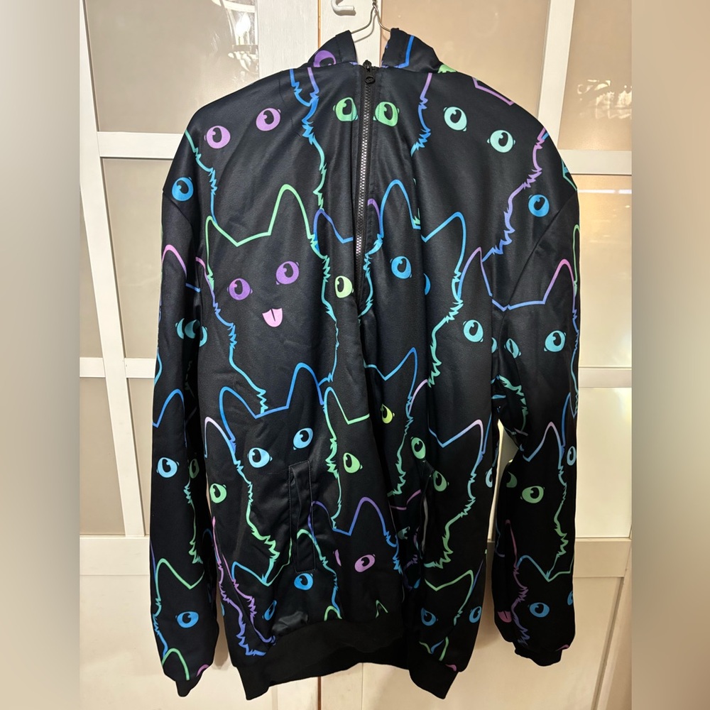 NEON CAT MOTIF Fleece Lined HOODED Jacket Coat. XL 1X